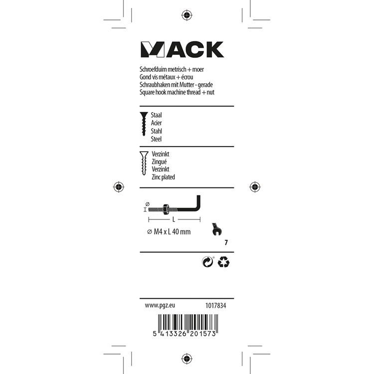 Mack 1017834 - vis pouces métrique + écrou acier 5 pcs m4 x 40 mm | 10 pièces