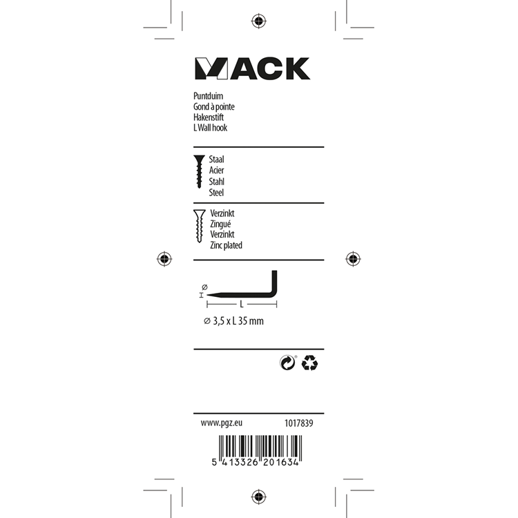 Mack 1017839 - pointe pouce en acier galvanisé 11 pcs 3,5 x 35 mm | 10 pièces