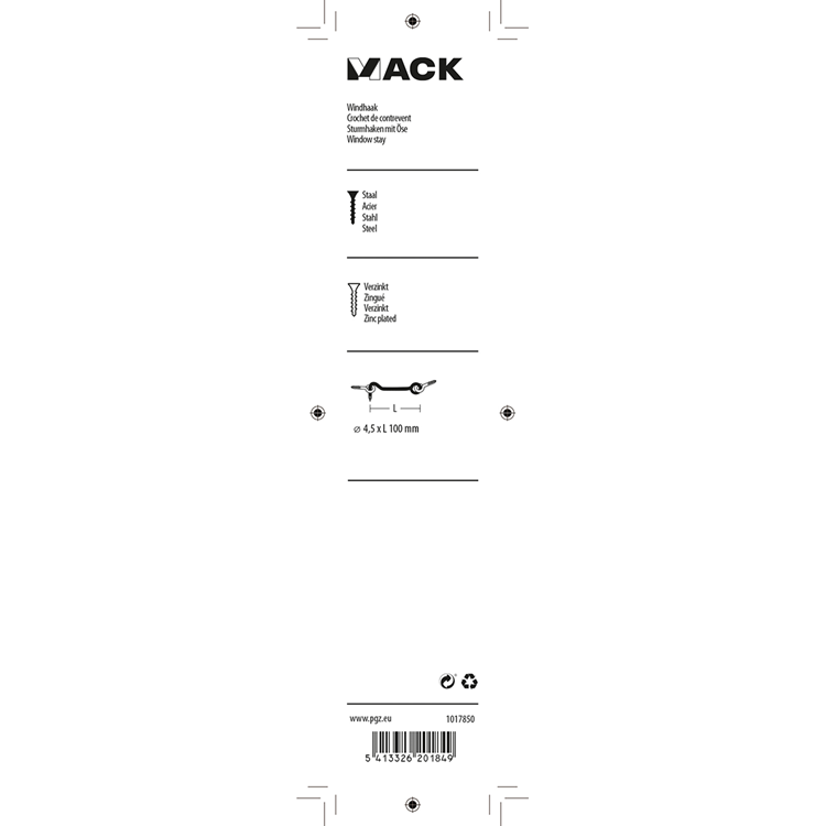 Mack 1017850 - crochet à vent en acier galvanisé 2 pcs 4,5 x 100 mm | 5 pièces