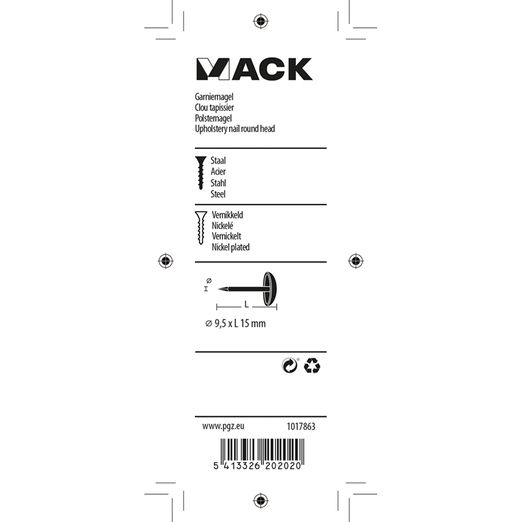Mack 1017863 - clou de finition en acier nickelé 40 pcs 9,5 x 15 mm | 10 pièces