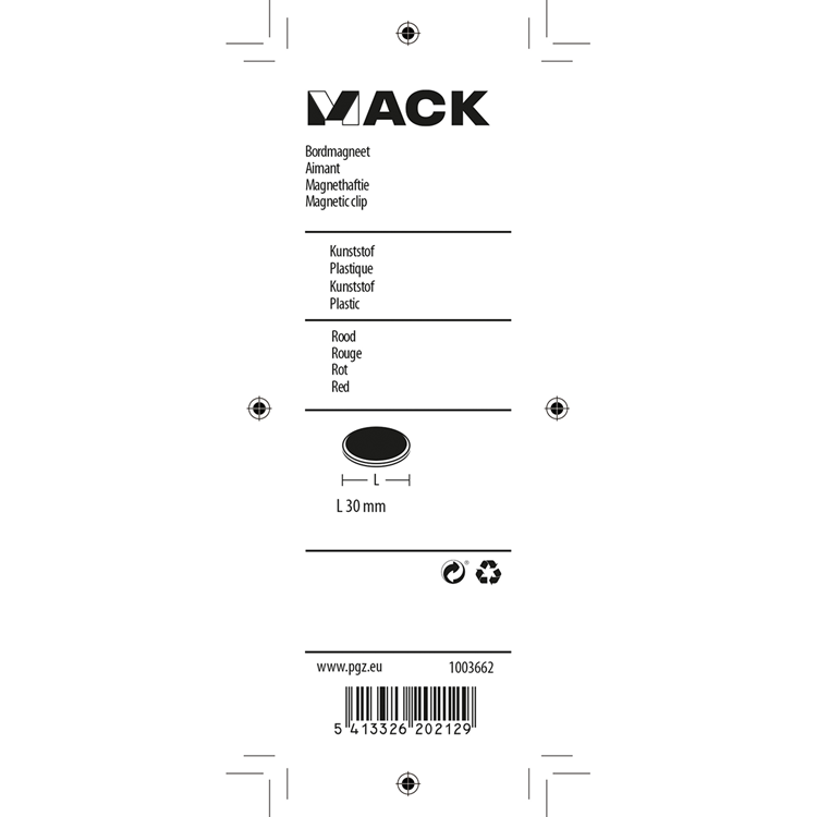 Mack 1003662 - aimant pour tableau noir plastique rouge 4 pcs 30mm | 10 pièces