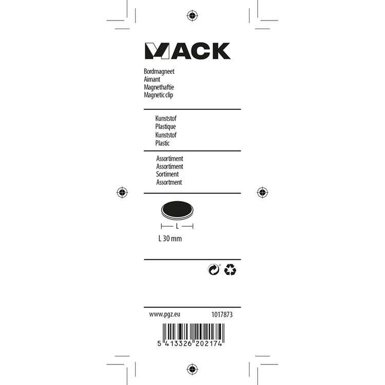 Mack 1017873 - assortiment de plastiques magnétiques pour tableaux 5 pièces 30 mm | 10 pièces