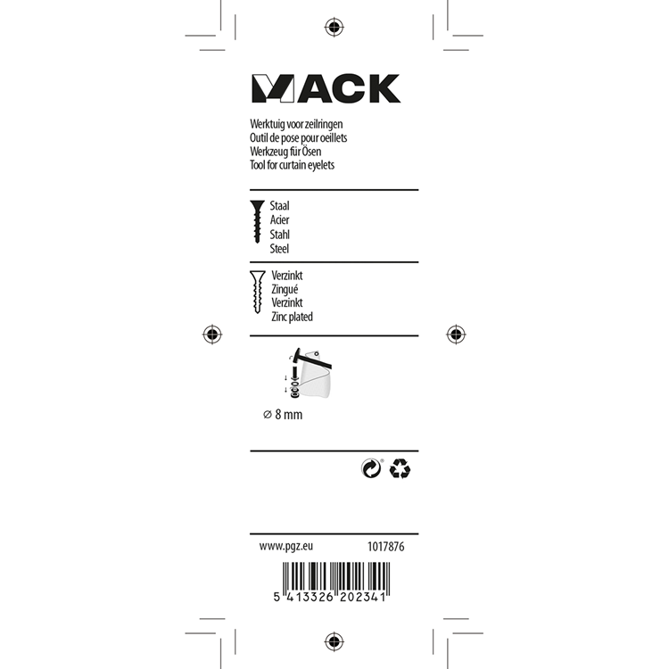 Mack 1017876 - outil pour œillets en acier 1 pièce 8 mm | 10 pièces