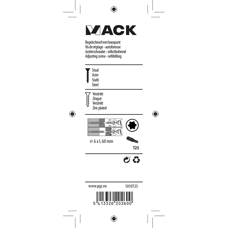 Mack 1019725 - vis de réglage galvanisée 10 pcs 6 x 60 mm | 10 pièces