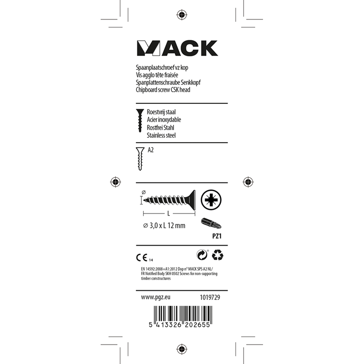 Mack 1019729 - vis pour panneaux d'aggloméré tête VZ acier inoxydable 35 pièces 3,0 x 12 mm | 10 pièces