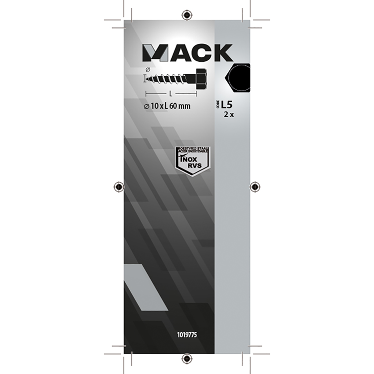Mack 1019775 - boulon fileté à bois acier inoxydable 2pcs 10 x 60 mm | 10 pièces