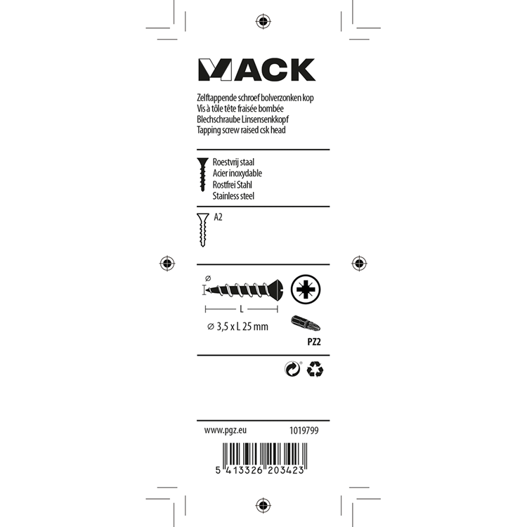 Mack 1019799 - vis autotaraudeuse à bille fx.kopa2 10pcs 3,5 x 25 mm | 10 pièces