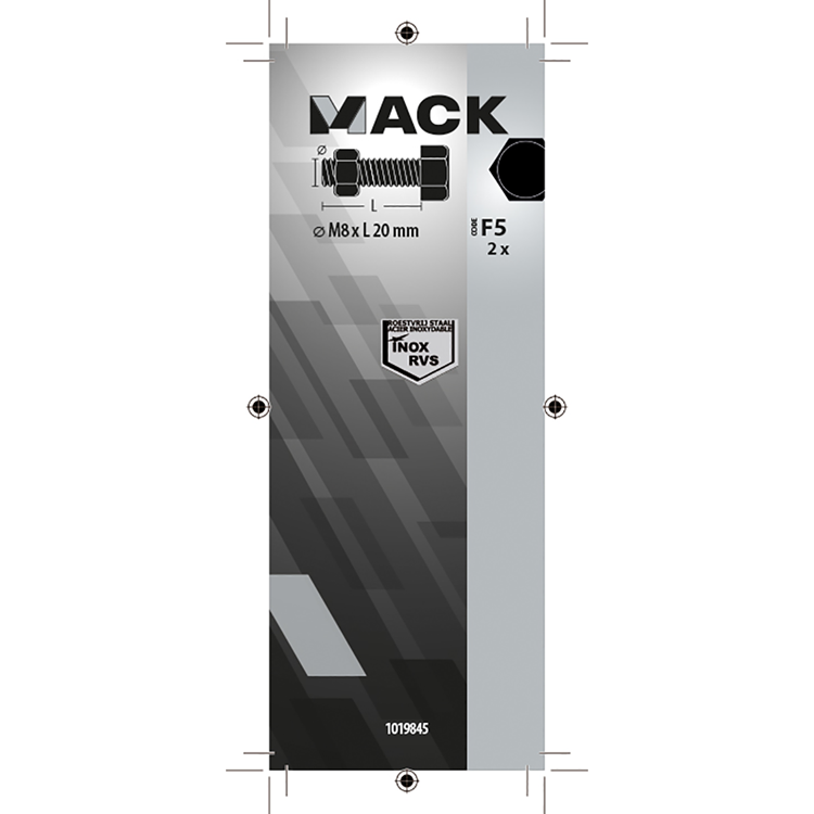 Mack 1019845 - boulon de robinet + écrou en acier inoxydable 2 pcs m8x20 | 10 pièces