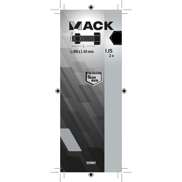 Mack 1019847 - boulon de robinet + écrou en acier inoxydable 2 pcs m8x60 | 10 pièces