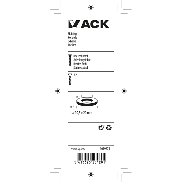 Mack 1019874 - rondelle inox a2 9 pcs m10 | 10 pièces