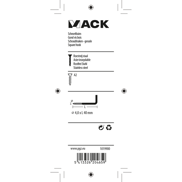 Mack 1019900 - vis à pouce en acier inoxydable 3 pcs 4,0x40 mm | 10 pièces