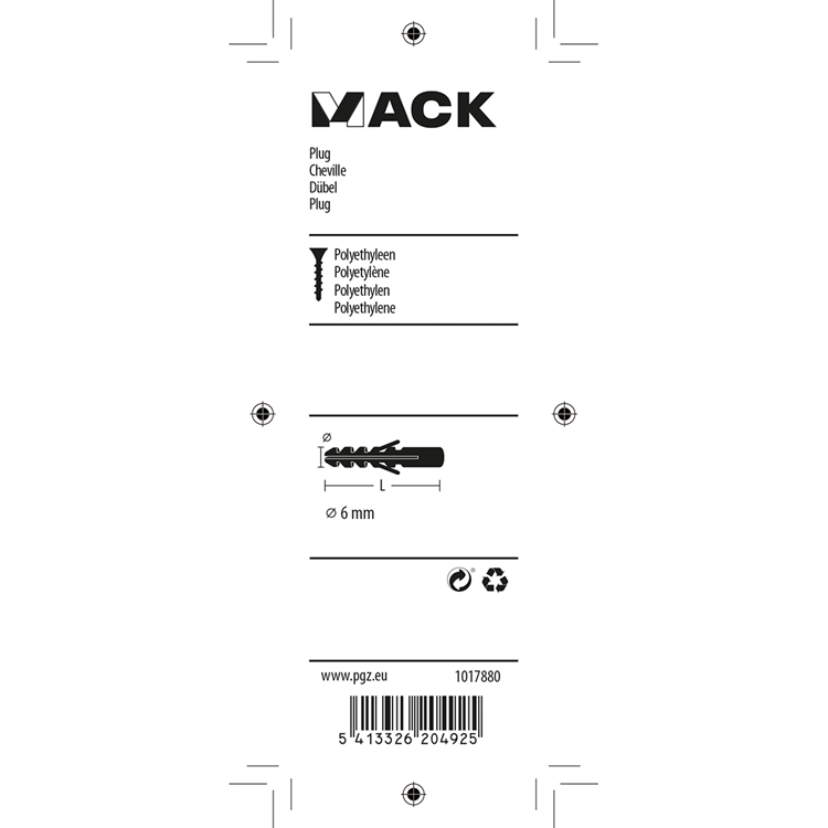 Mack 1017880 - bouchon polyéthylène 25 pcs 6 mm | 5 pièces