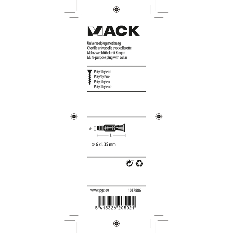 Mack 1017886 - bouchon universel avec collier en polyéthylène.20pcs 6 x 35 mm | 5 pièces
