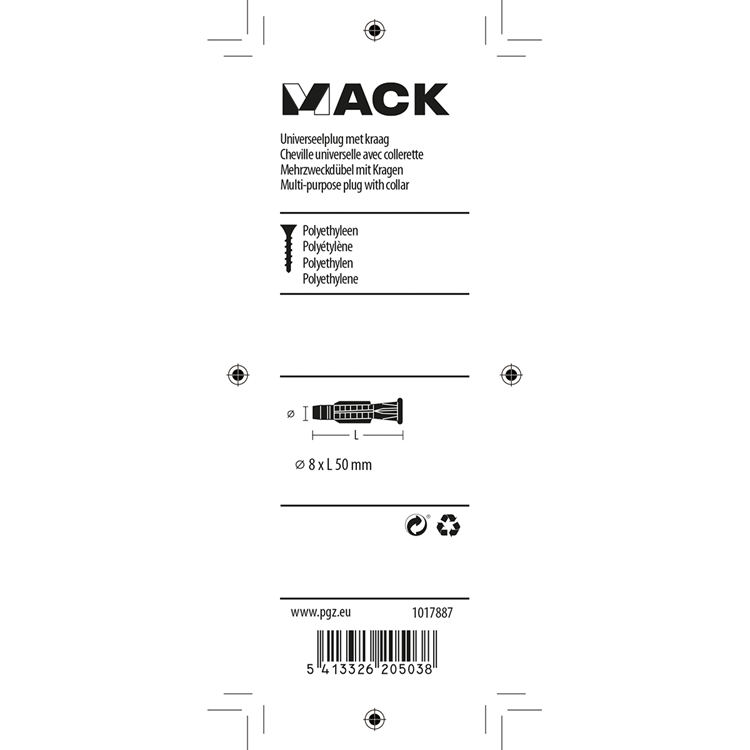 Mack 1017887 - bouchon universel avec collier en polyéthylène.12pcs 8 x 50 mm | 5 pièces