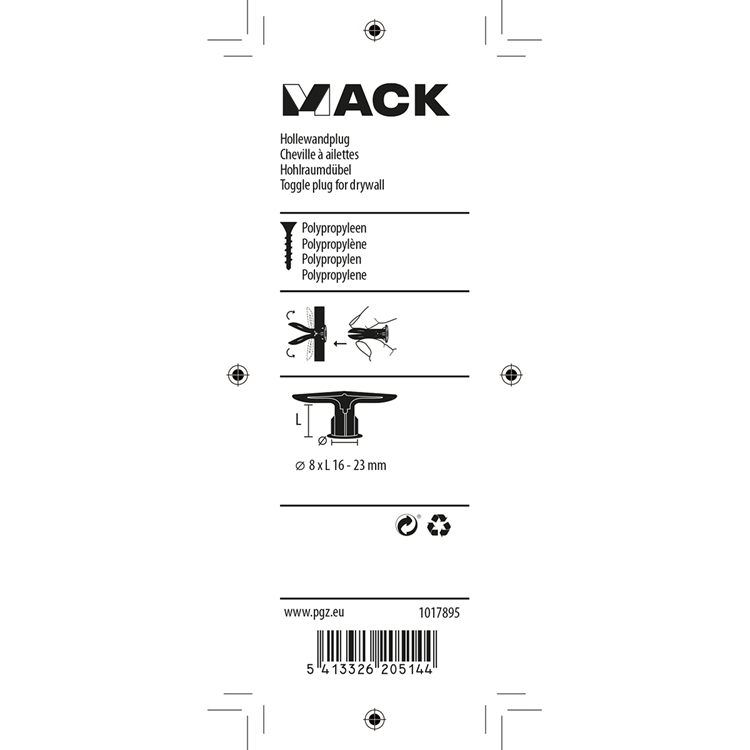 Mack 1017895 - cheville creuse en nylon 4 pcs tc | 5 pièces