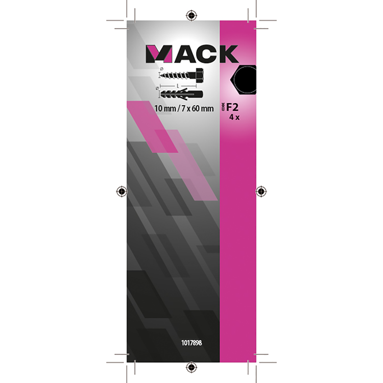 Mack 1017898 - bouchon + boulon fileté bois polyeth 4 pcs 10 mm 7x60 mm | 5 pièces