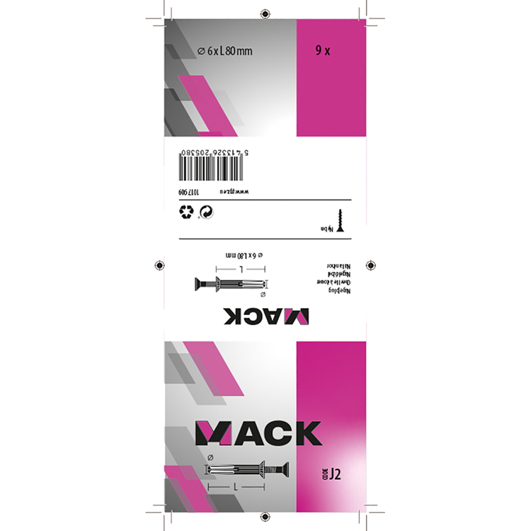 Mack 1017909 - bouchon à clous en nylon polyamide 9 pièces 6 x 80 mm | 5 pièces