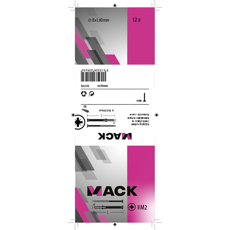 Mack 1017912 - bouchon de cadre avec vis polyamide 12 pcs 8 x 60 mm | 5 pièces