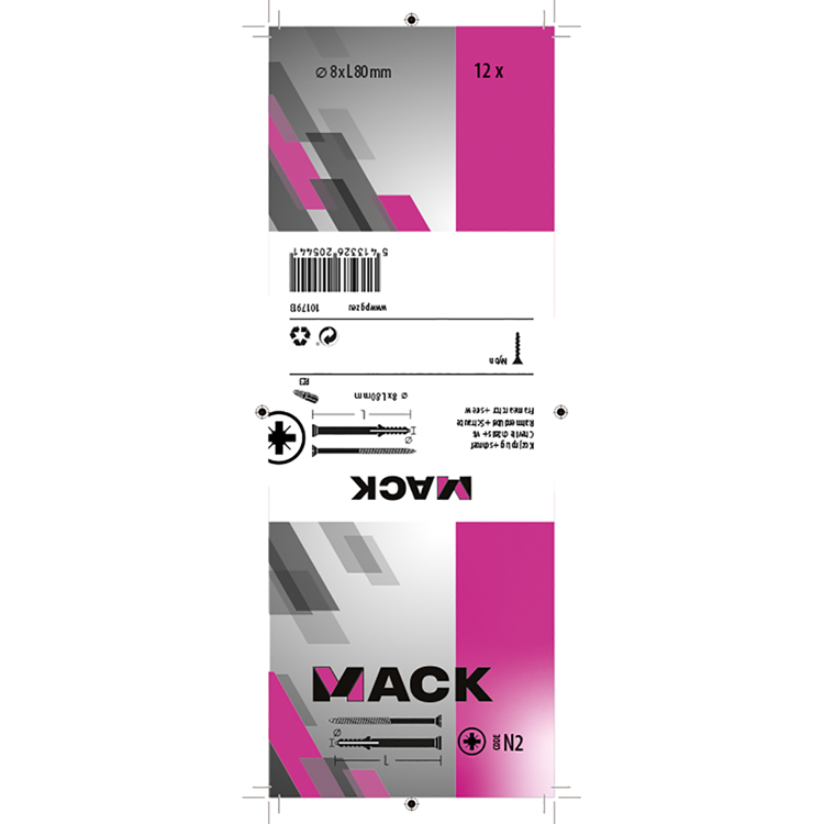 Mack 1017913 - bouchon de cadre avec vis polyamide 12 pcs 8 x 80 mm | 5 pièces