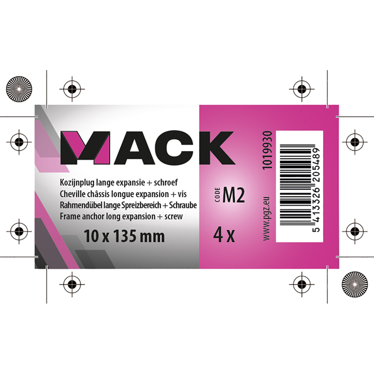 Mack 1019930 - fiche de cadre longue exp. polyam. + vis.4pcs 10 x 135 mm | 5 pièces