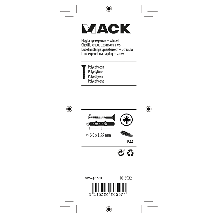 Mack 1019932 - fiche longue exp.polyeth. + scr. 4x70 12 pièces 6x55mm | 5 pièces