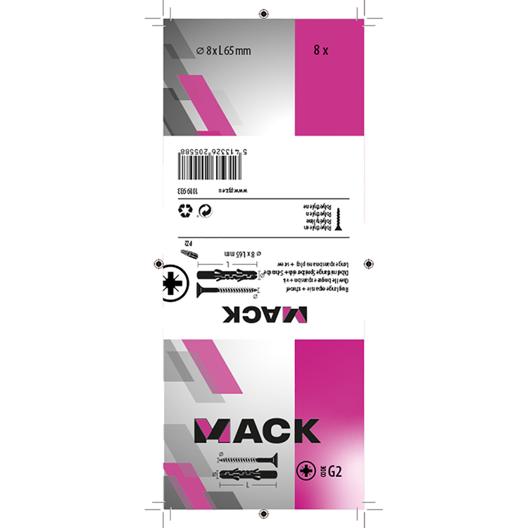 Mack 1019933 - fiche longue exp.polyeth. + scr. 5x80 8 pièces 8x65 mm | 5 pièces
