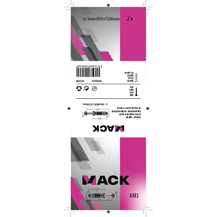 Mack 1019949 - boulon à coin boulon à 6 côtés galvanisé 2 pièces m10 x 75 mm | 5 pièces