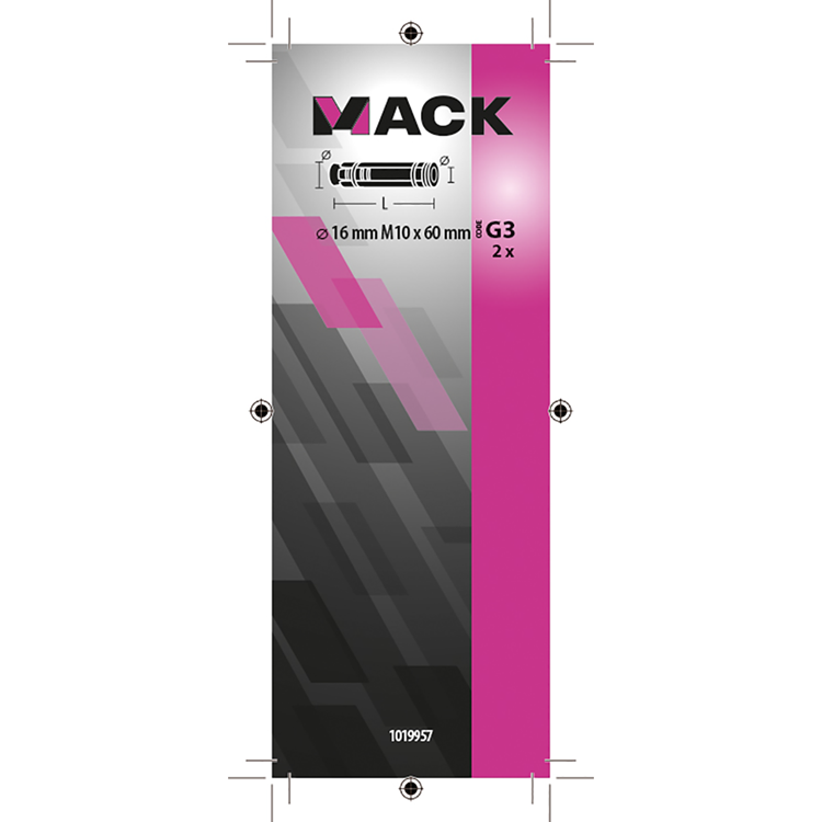 Mack 1019957 - manchon de boulon à coin galvanisé 2 pièces m10 x 60 mm | 5 pièces