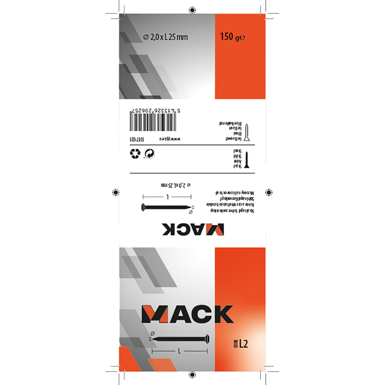 Mack 1017931 - clou en acier bvk acier bleui 150 gr 2,0 x 25 mm | 5 pièces