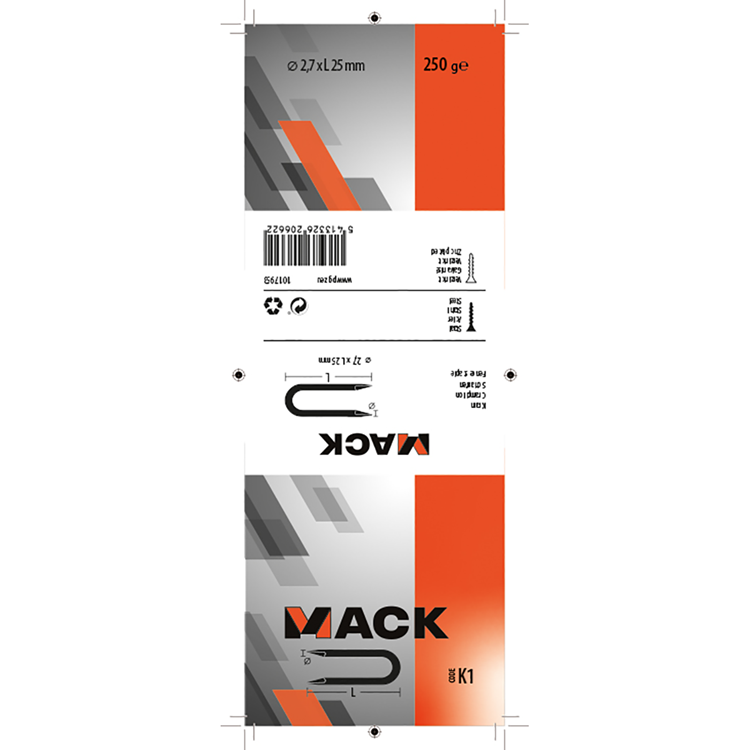 Mack 1017953 - acier de base galvanisé 250 gr 2,7 x 25 mm | 5 pièces