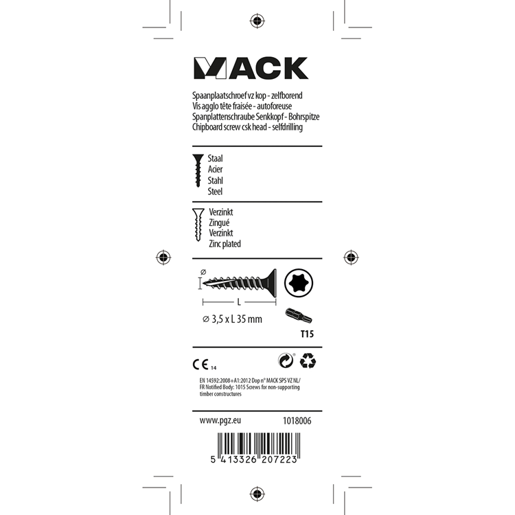 Mack 1018006 - spainplschr.vzkop-auto-assemblage plaqué jaune 65 pièces 3,5 x 35 mm | 5 pièces