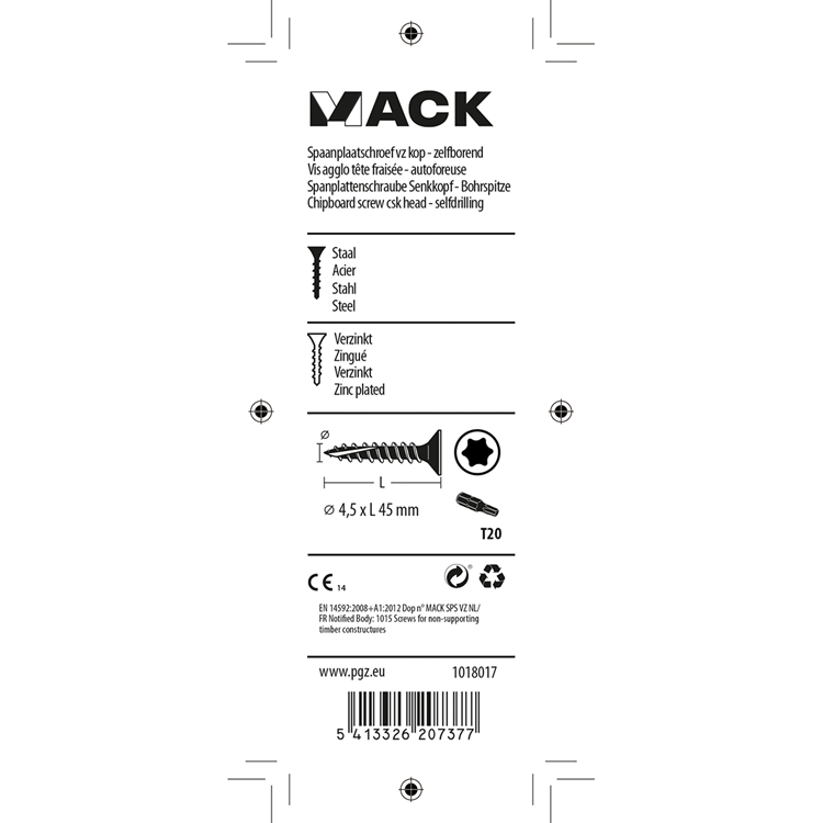 Mack 1018017 - spainplschr.vzkop-auto-assemblage plaqué jaune 30 pièces 4,5 x 45 mm | 5 pièces