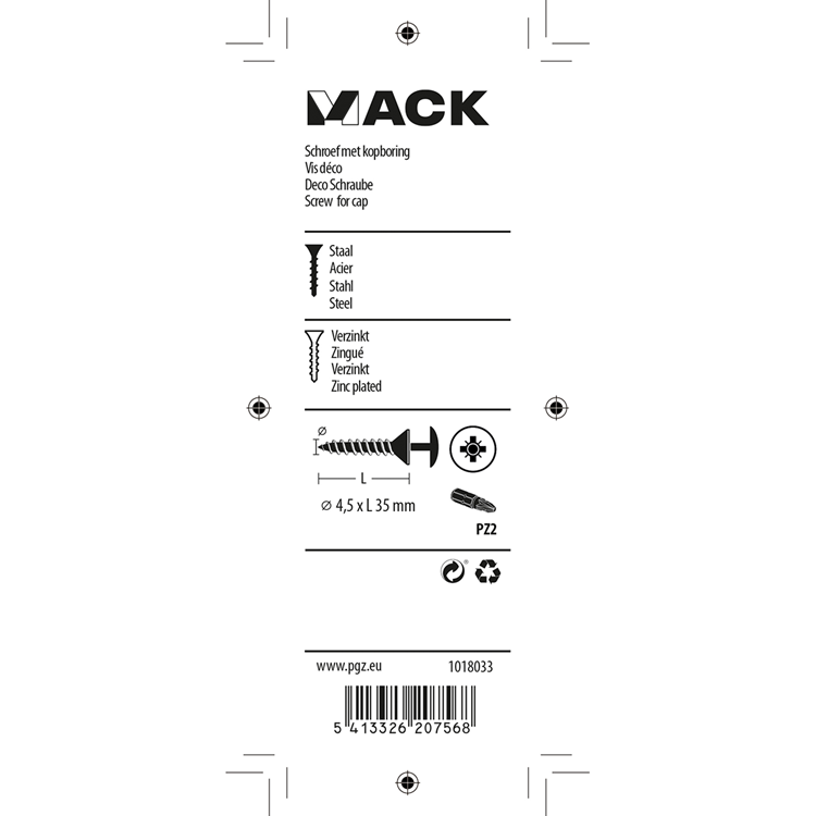 Mack 1018033 - vis avec alésage à tête, acier galvanisé. 35 pièces 4,5 x 35 mm | 5 pièces