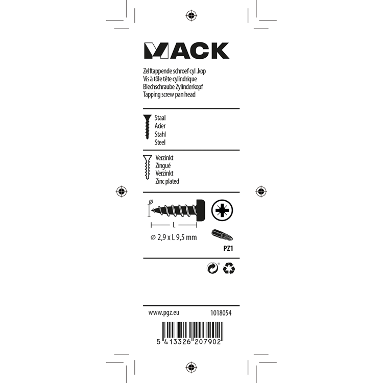 Mack 1018054 - vis autotaraudeuse culasse plaquée 110 pcs 2,9 x 9,5 mm | 10 pièces