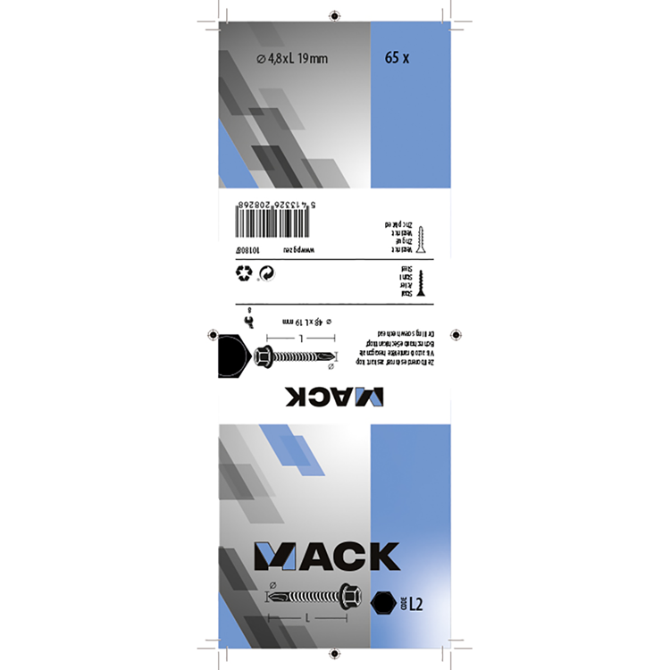 Mack 1018087 - vis autoperceuse hexagonale. cond. 65 pièces 4,8 x 19 mm | 5 pièces