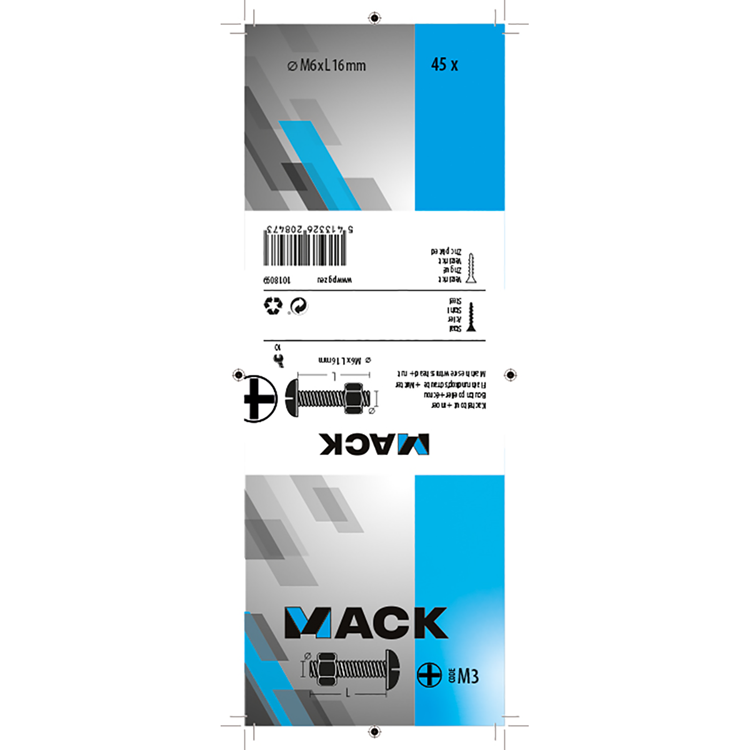 Mack 1018099 - boulon de chauffage + écrou acier galvanisé 45 pcs m6 x 16 mm | 5 pièces