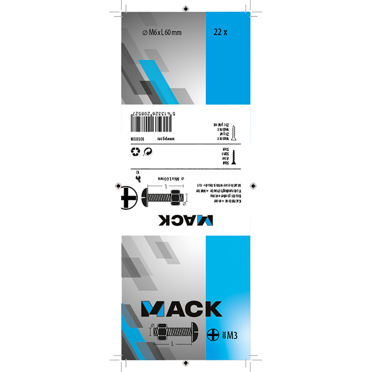 Mack 1018104 - boulon de poêle + écrou en acier galvanisé 22 pcs m6 x 60 mm | 5 pièces