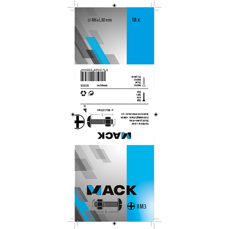 Mack 1018105 - boulon de chauffage + écrou acier galvanisé 18 pcs m6 x 80 mm | 5 pièces