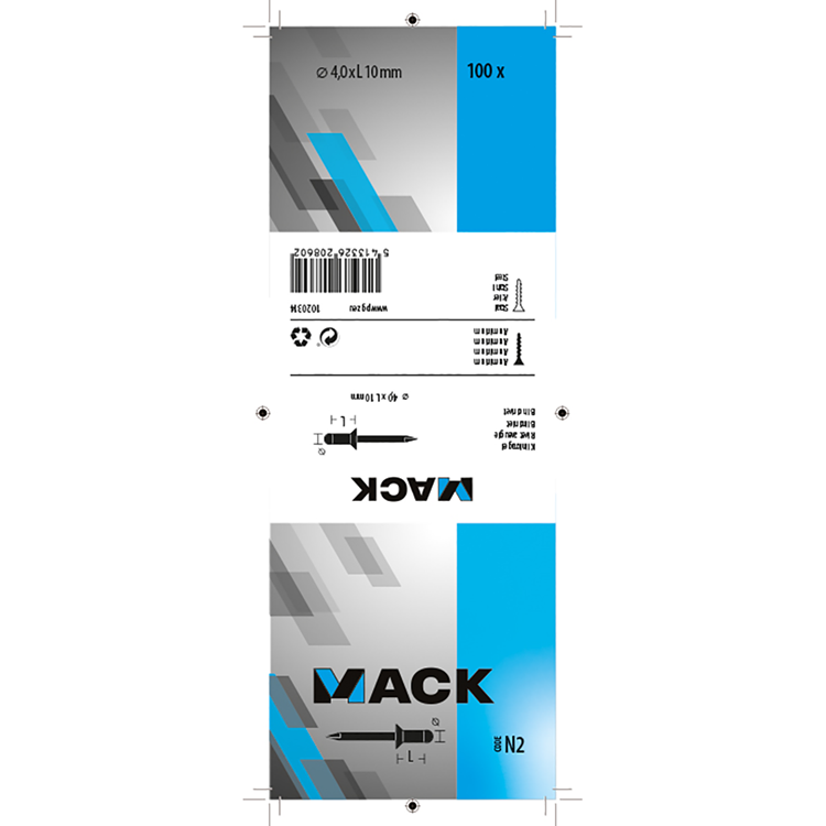 Mack 1020314 - 100 agrafes aveugles aluminium 4,0x10mm | 5 pièces