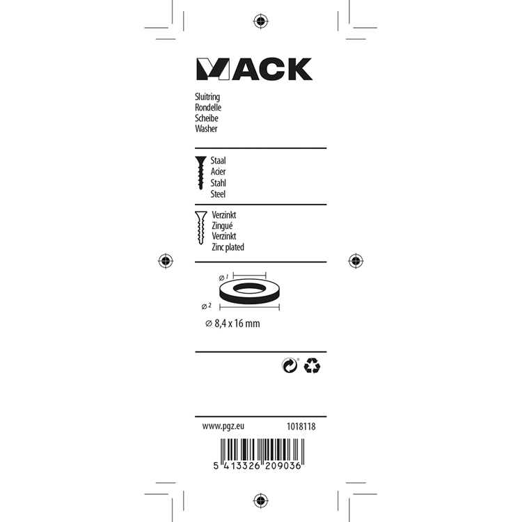 Mack 1018118 - rondelle acier galvanisé 100 pcs 8,4 x 16 mm | 5 pièces