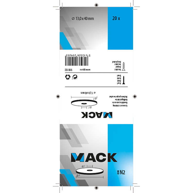 Mack 1018132 - rondelle de corps galvanisée20 pcs 13,0 x 40 mm | 5 pièces