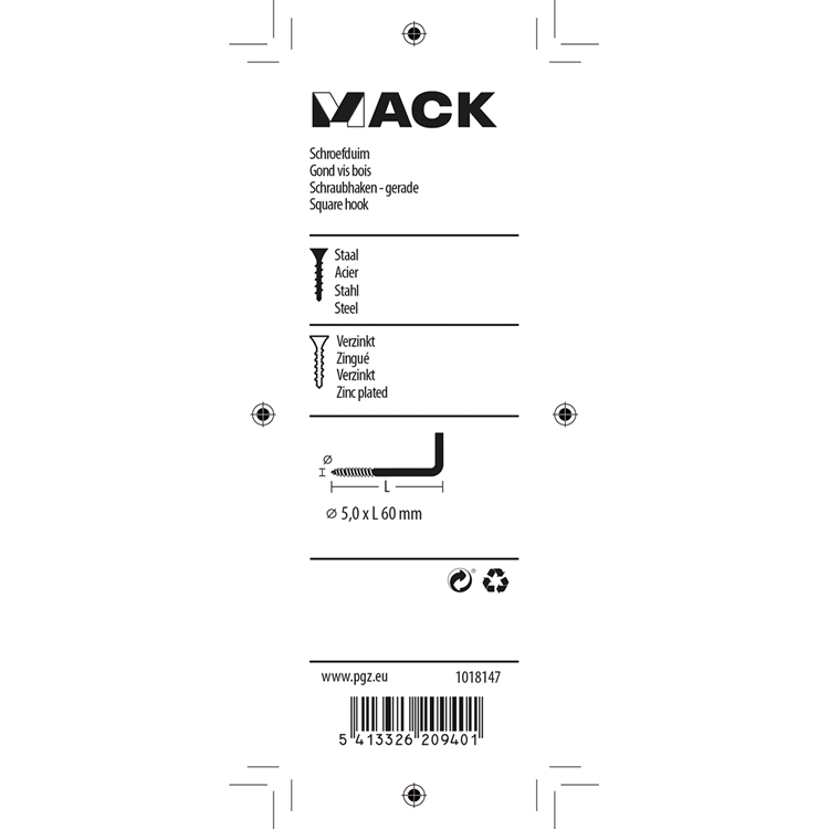 Mack 1018147 - vis à pouce en acier galvanisé 14 pcs 5,0 x 60 mm | 5 pièces