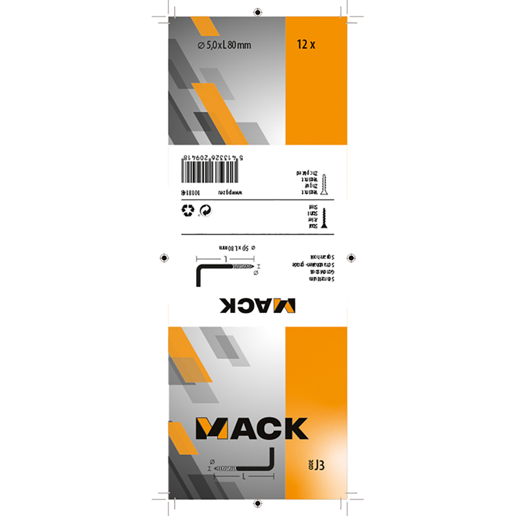 Mack 1018148 - vis à pouce en acier galvanisé 12 pcs 5,0 x 80 mm | 5 pièces