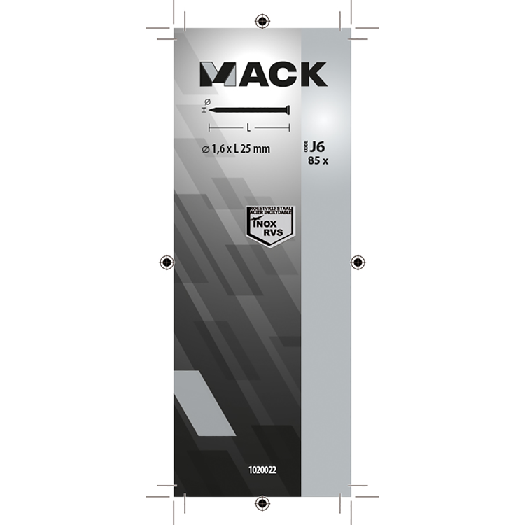 Mack 1020022 - clou à tête plate en acier inoxydable A2 85 pcs 1,6 x 25 mm | 5 pièces