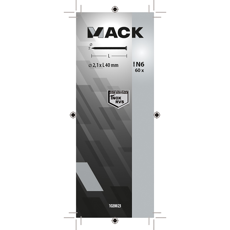 Mack 1020023 - clou à tête plate en acier inoxydable A2 60 pcs 2,1 x 40 mm | 5 pièces