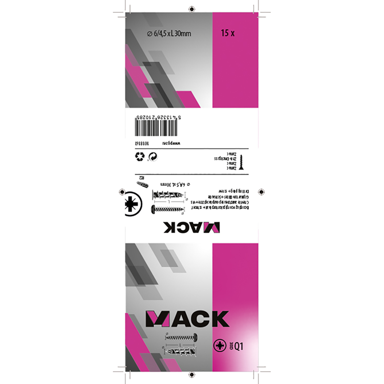 Mack 1018161 - bouchon de perçage pour plaques de plâtre + vis. zamac 15pcs 6 x 38 mm | 5 pièces