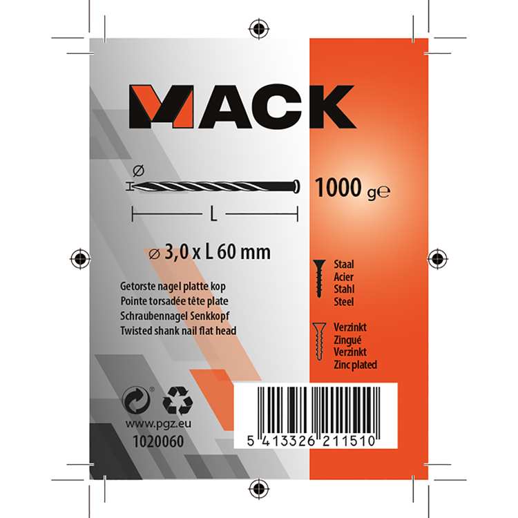 Mack 1020060 - twisted nail flat head vz 1000 gr 3.0 x 60 mm | 10 pièces
