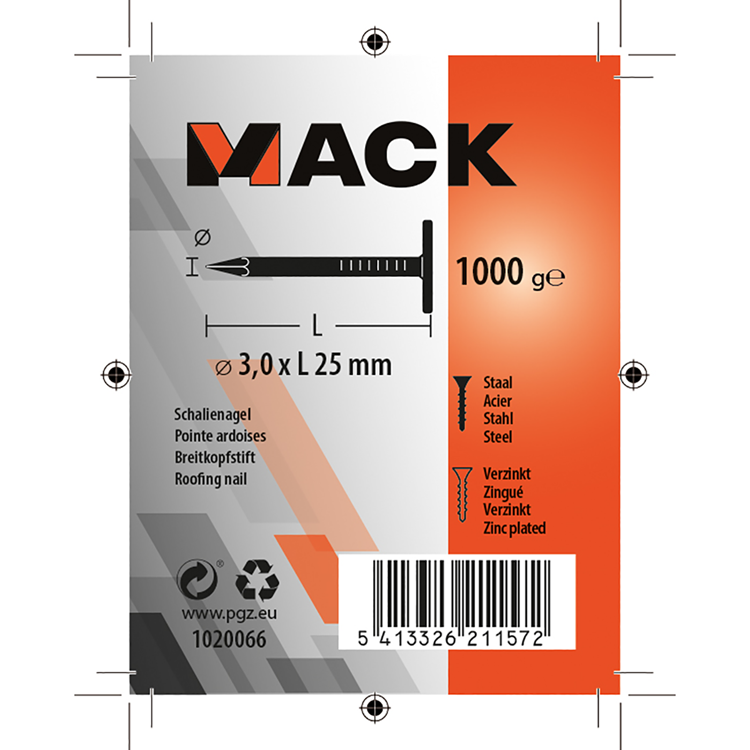 Mack 1020066 - clou de schiste galvanisé 1000 gr 3,0 x 25 mm | 10 pièces