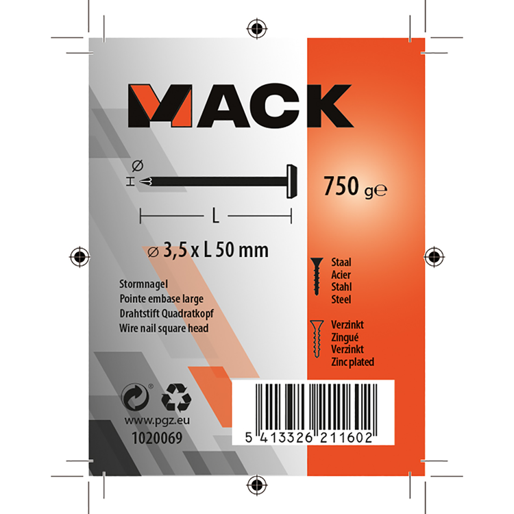 Mack 1020069 - clou pour plaque de construction galvanisé 750gr 3,5 x 50 mm | 5 pièces