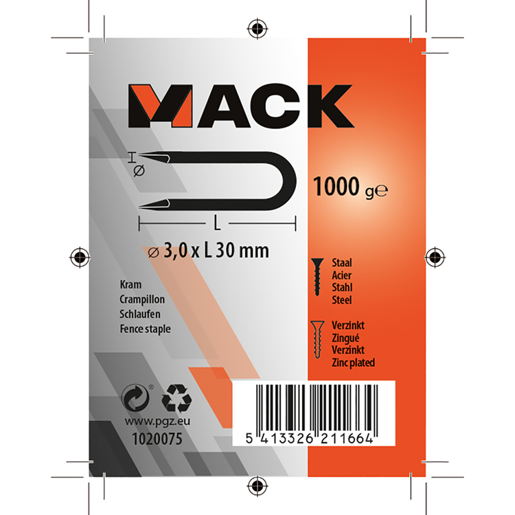 Mack 1020075 - agrafe galvanisée 1000 gr 3,0 x 30 mm | 10 pièces